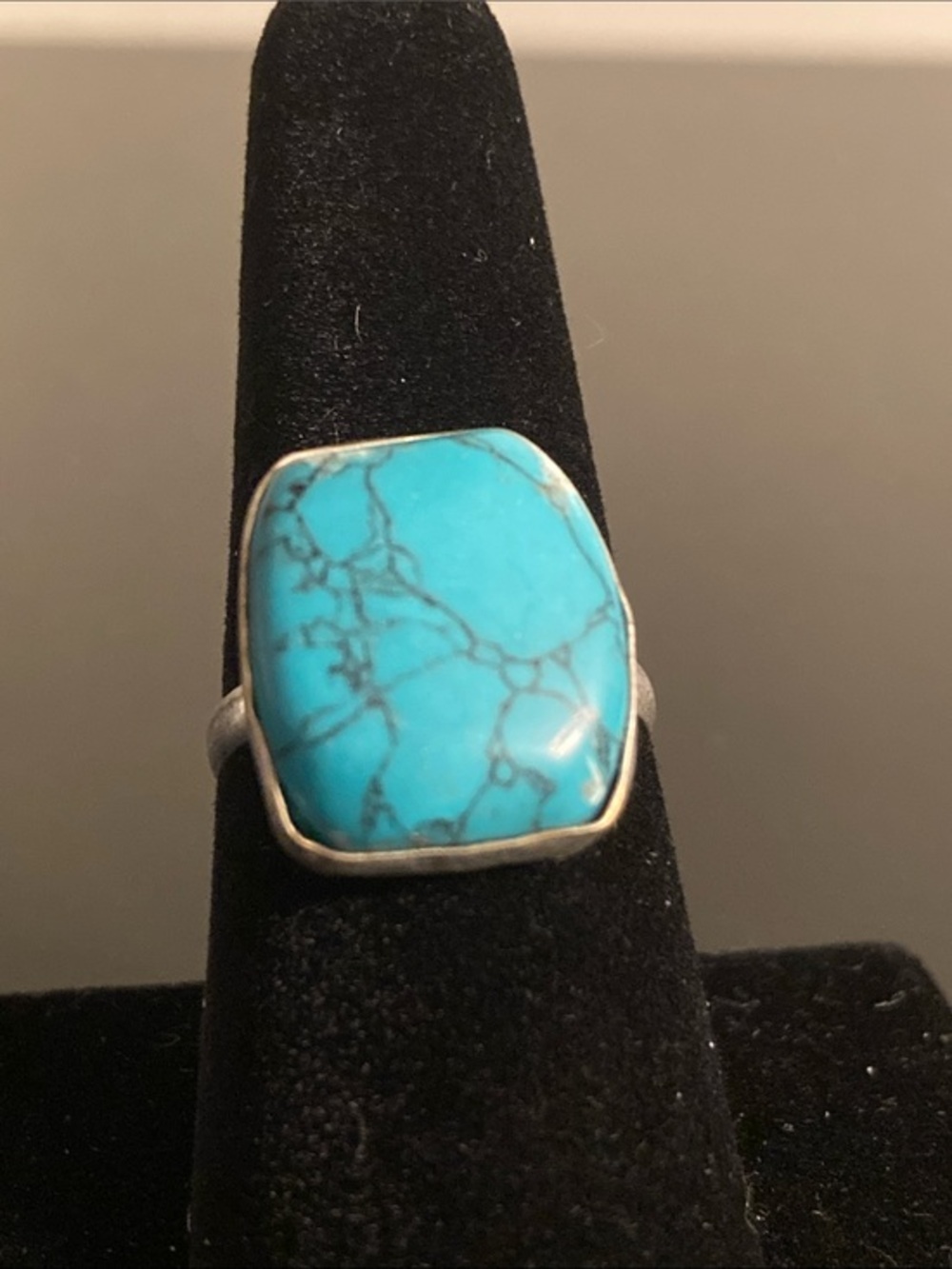 Turquoise Stone Silver Ring - Bright Blue Statement Ring size 7